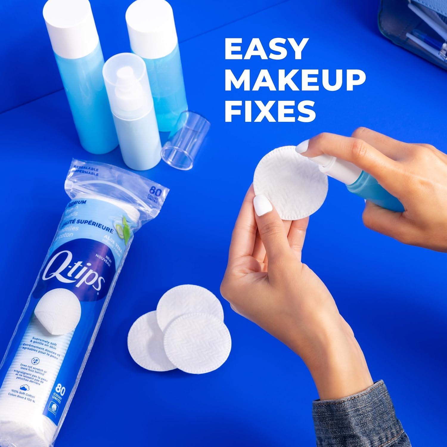 imageQTips Premium Cotton Rounds for Face 100 Cotton Soft Lint Free Makeup Remover Pads Cleansing Face Pads for Toner Nail Polish Remover Skin Care and Beauty Use 80 Count Per Pack 6 Pack