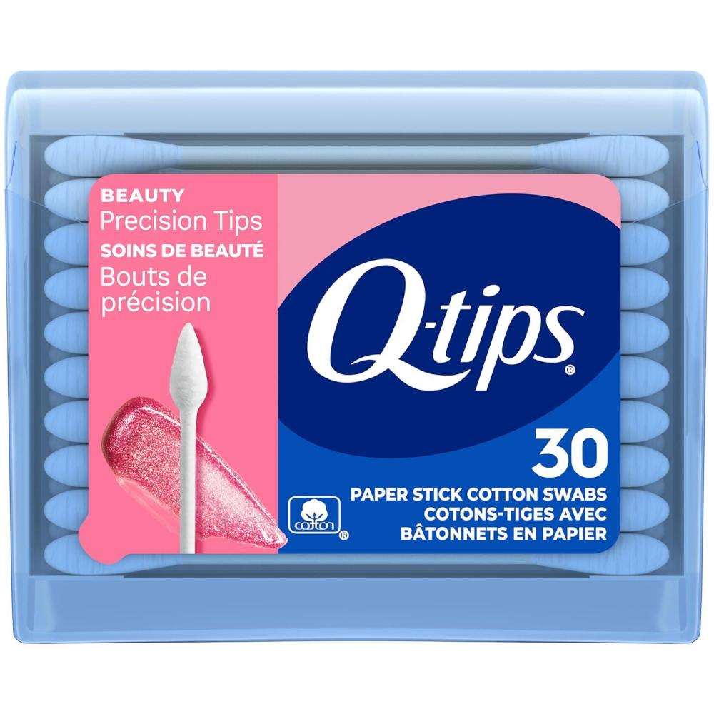 imageQTips Cotton Swabs Precision Tips Travel Size Toiletries for Beauty and Home 100 Cotton 30 Count