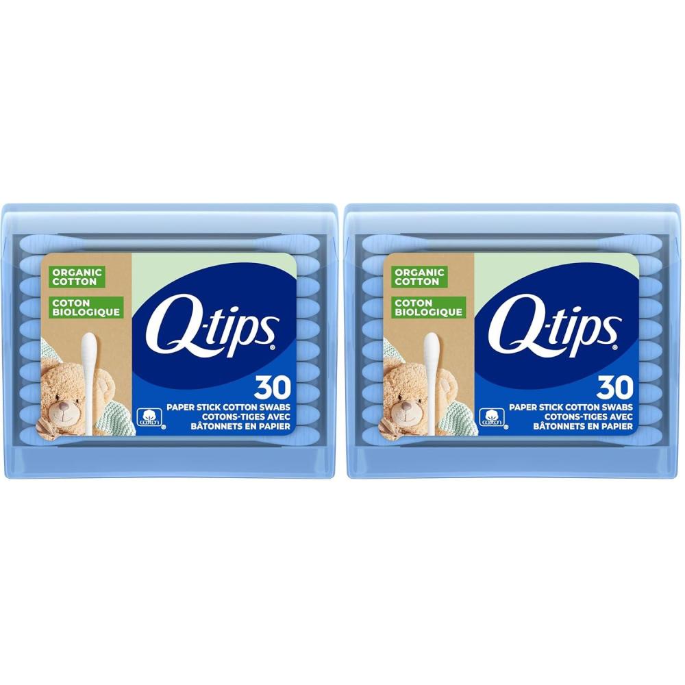 imageQTips Organic Cotton Swabs Travel Size Toiletries for Baby Beauty and First Aid 100 Organic Cotton 30 CountTravel Size Pack of 2
