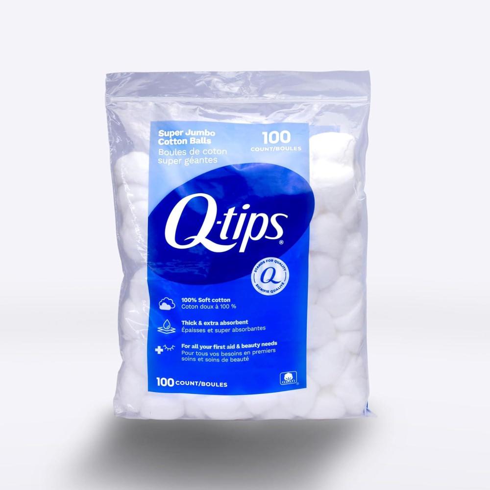 imageQTips Super Jumbo Cotton Balls for Beauty First Aid and Baby Care 100 Thick Cotton 100 Count100 Count