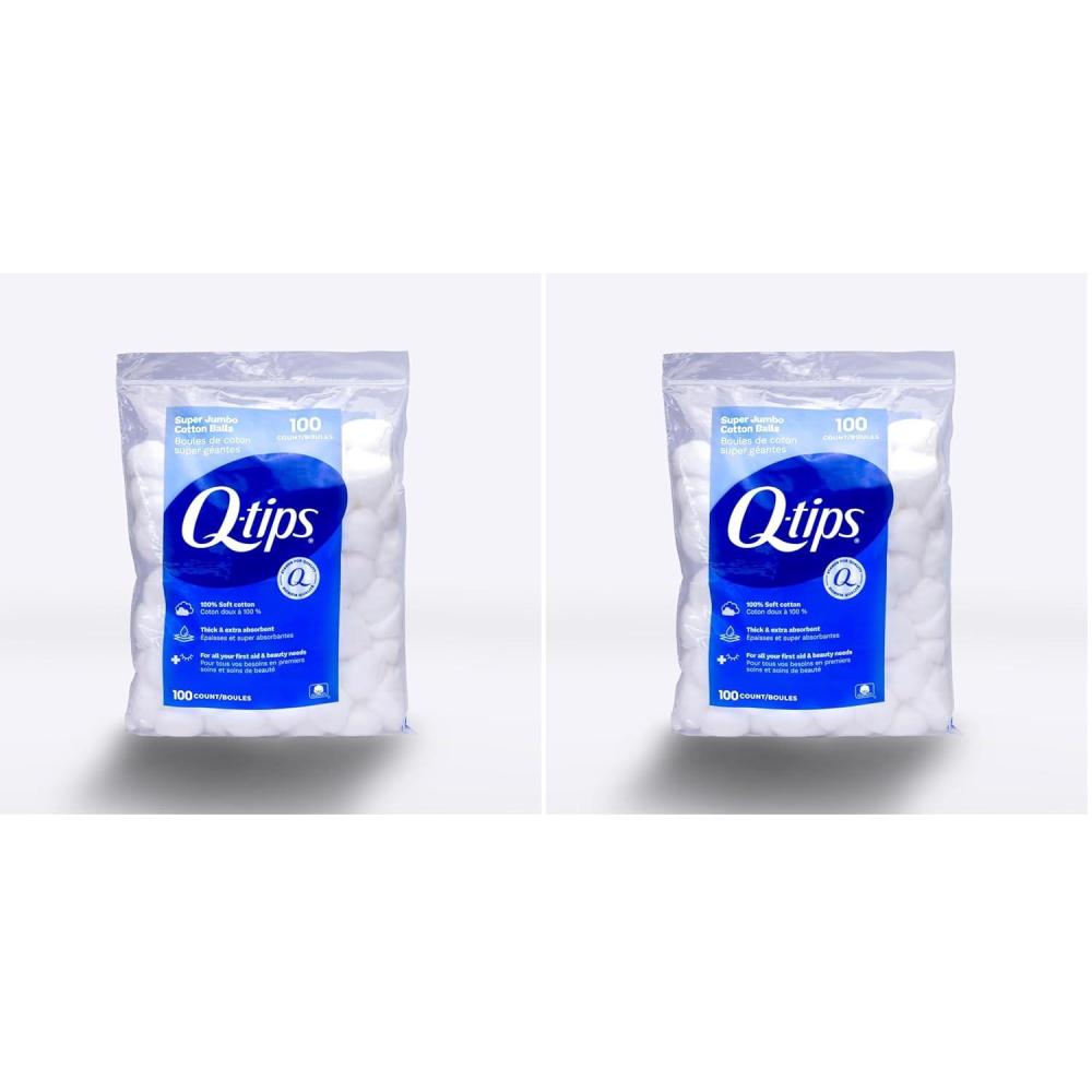 imageQTips Super Jumbo Cotton Balls for Beauty First Aid and Baby Care 100 Thick Cotton 100 Count100 Count Pack of 2