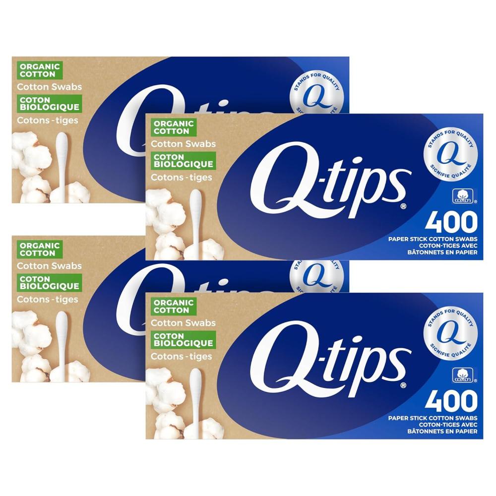 imageQtips Cotton Swabs Organic Swab Ultimate Home and Beauty Tool Made from Organic Cotton 400 Count 4 Pack 1600 total swabs