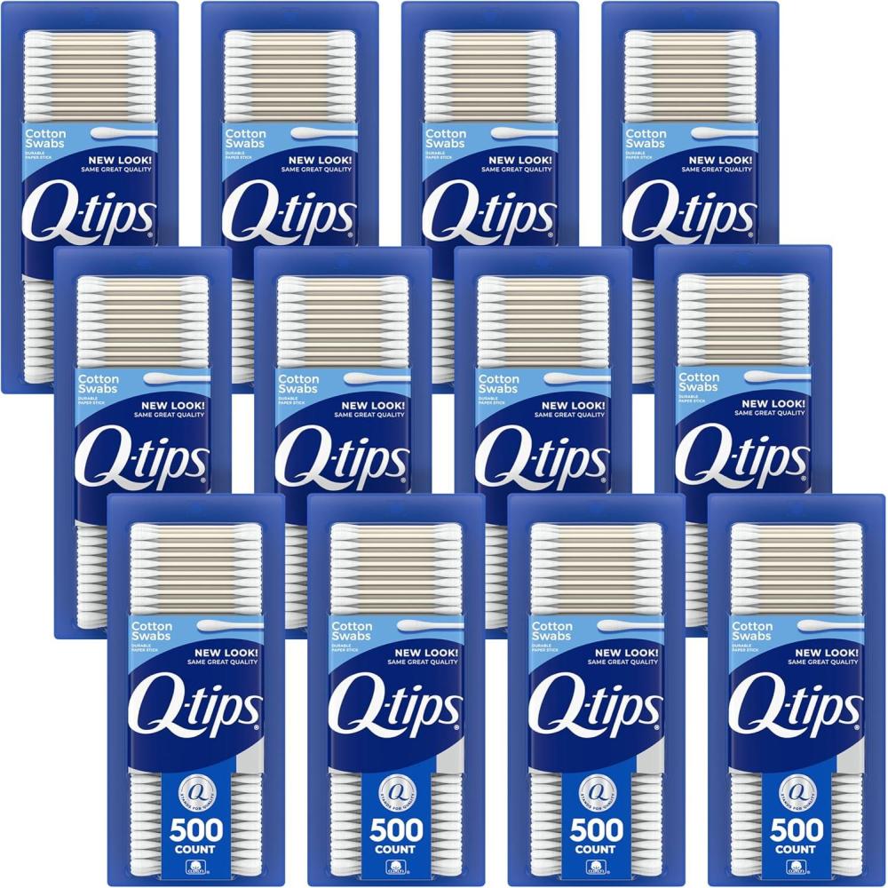 imageQtips Cotton Swabs for Hygiene and Beauty Care Original Cotton Swab Made with 100 Cotton 500 Count Pack of 12