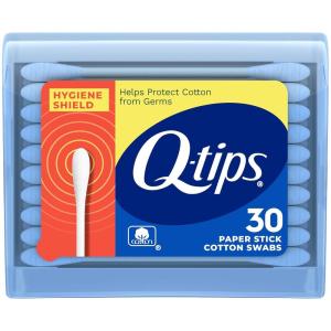 Q-Tips Cotton Swabs, Hygiene Shield Travel Size Toiletries, for First Aid, Beauty and Baby, 100% Cotton, 30 Count
